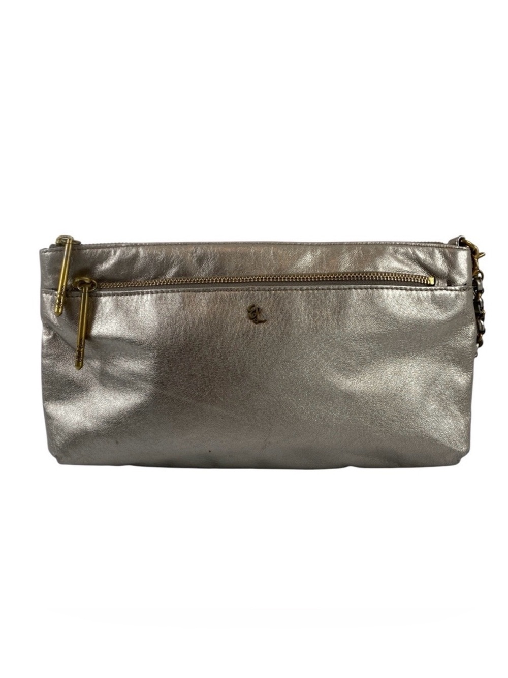 Elliott Lucia Women’s Gold Metallic Leather Wristlet Clutch Bag